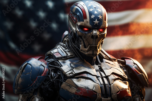 Cyborg in the United States of America. 3D rendering.