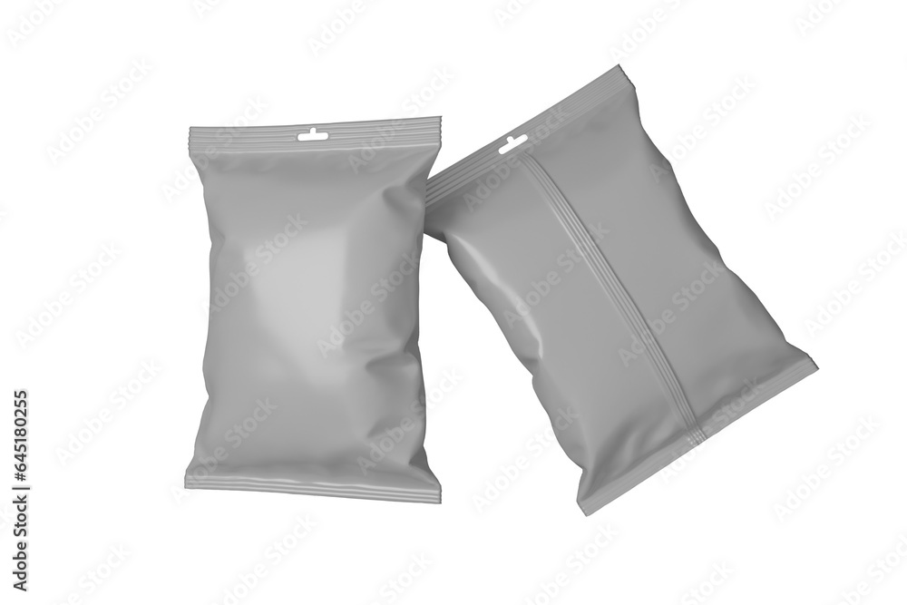 Naklejka premium 3d rendering empty white snack packaging front back with transparent background, png file