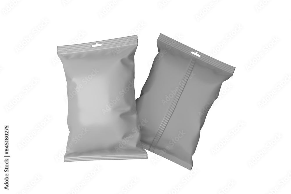 3d rendering empty white snack packaging front back with transparent background, png file