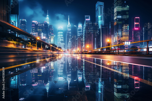 the light trails on the modern building background in shanghai china.