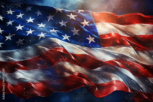 American flag waving in the wind. 3d rendering, illustration.