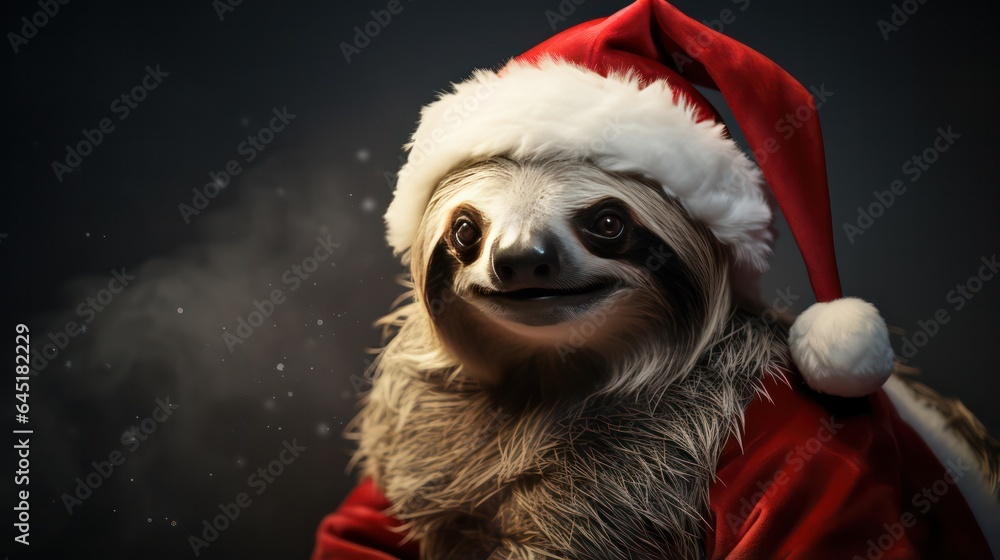 a photograph of sloth wearing santa clause costume and hat for christmas celebration generative ai a photograph of sloth wearing santa clause costume and hat for christmas celebration generative ai