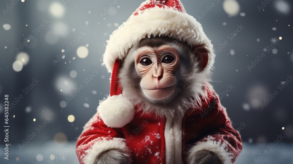 a photograph of cute monkey wearing santa clause costume and hat for christmas celebration generative ai a photograph of cute monkey wearing santa clause costume and hat for christmas celebration generative ai