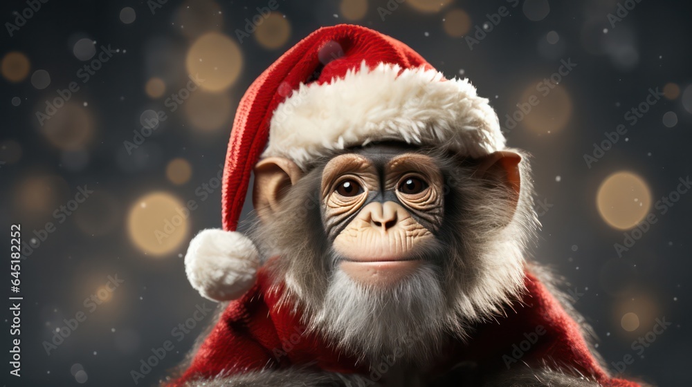 a photograph of cute monkey wearing santa clause costume and hat for christmas celebration generative ai a photograph of cute monkey wearing santa clause costume and hat for christmas celebration generative ai
