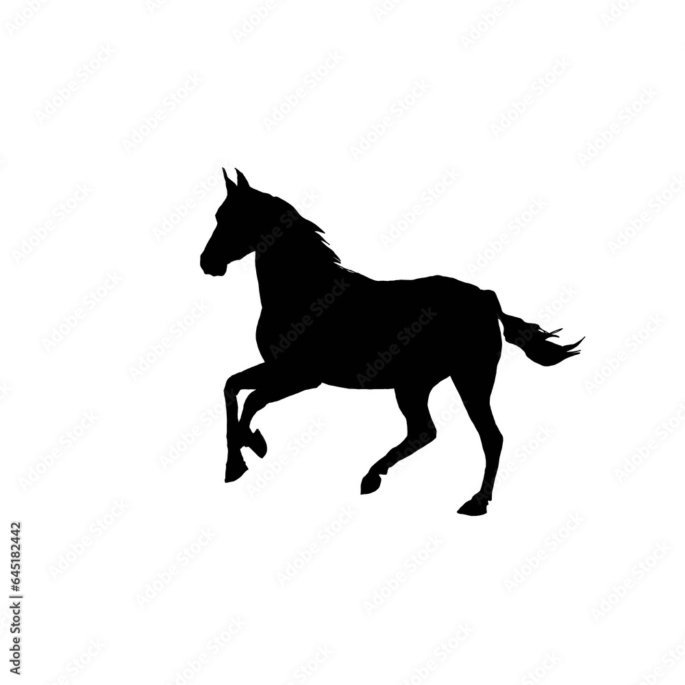 Horse silhouette. Black and white horse ilustration.	