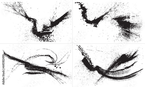 波の背景　セット　手書きの毛筆イラスト