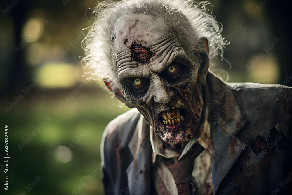 portrait of zombie old senior man in woods portrait of zombie old senior man in woods