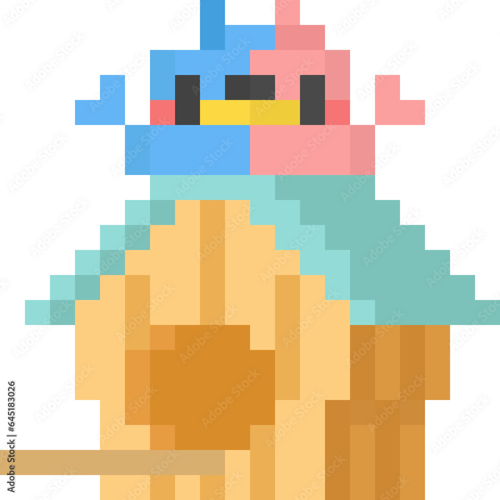 Pixel art cute bird on bird house Pixel art cute bird on bird house