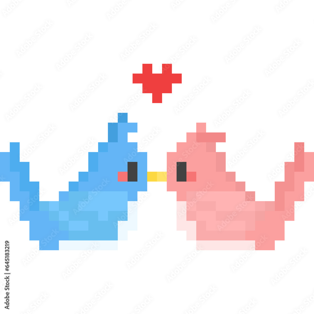 Pixel art kissing bird couple character