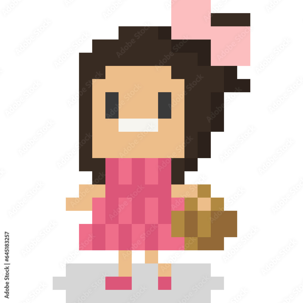Obraz premium Pixel art little girl with basket