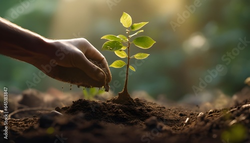 Planting new trees - reforestation, planet care concept