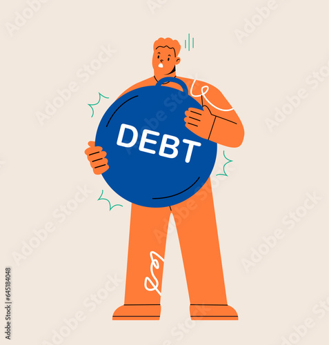 Man carrying debt weight. Colorful vector illustration
