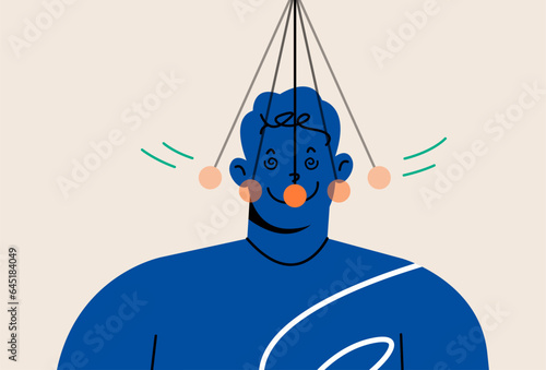 Hypnotic man. Hypnosis concept. Colorful vector illustration