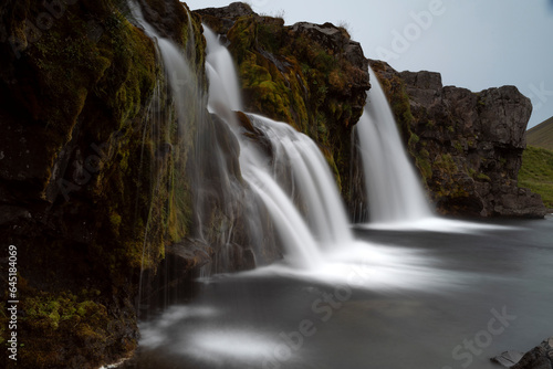 Kirkjufellsfoss waterfall longexposure view in Iceland