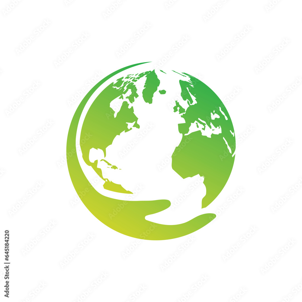 Logo of hand holding earth globe, ecology and sustainability concept. vector illustration in modern flat style design.