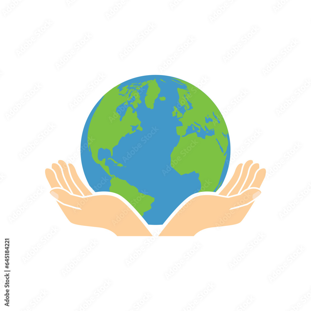 Logo of hand holding earth globe, ecology and sustainability concept. vector illustration in modern flat style design. Logo of hand holding earth globe, ecology and sustainability concept. vector illustration in modern flat style design.