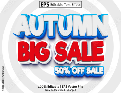 Editable text effect Autumn big sale 50% off 3D Cartoon template style premium vector