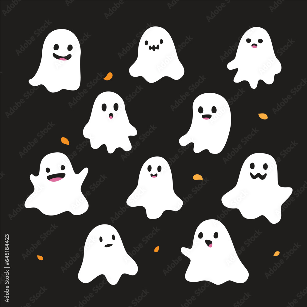 Halloween Ghost collection. Ghost characters for Halloween party. Halloween Ghost collection. Ghost characters for Halloween party.