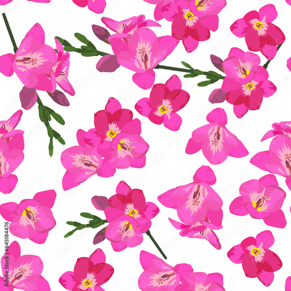 A seamless pattern of Freesia flower. vector illustration. Freesia flower background.