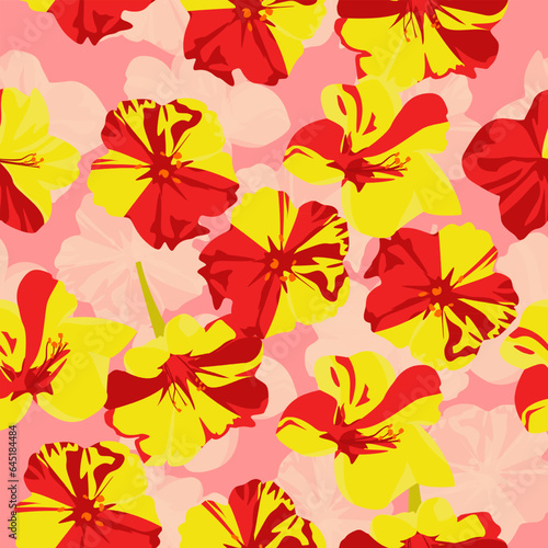 A seamless pattern of colorful Four o clock flowers. vector illustration. Colorful Four o clock flower background.