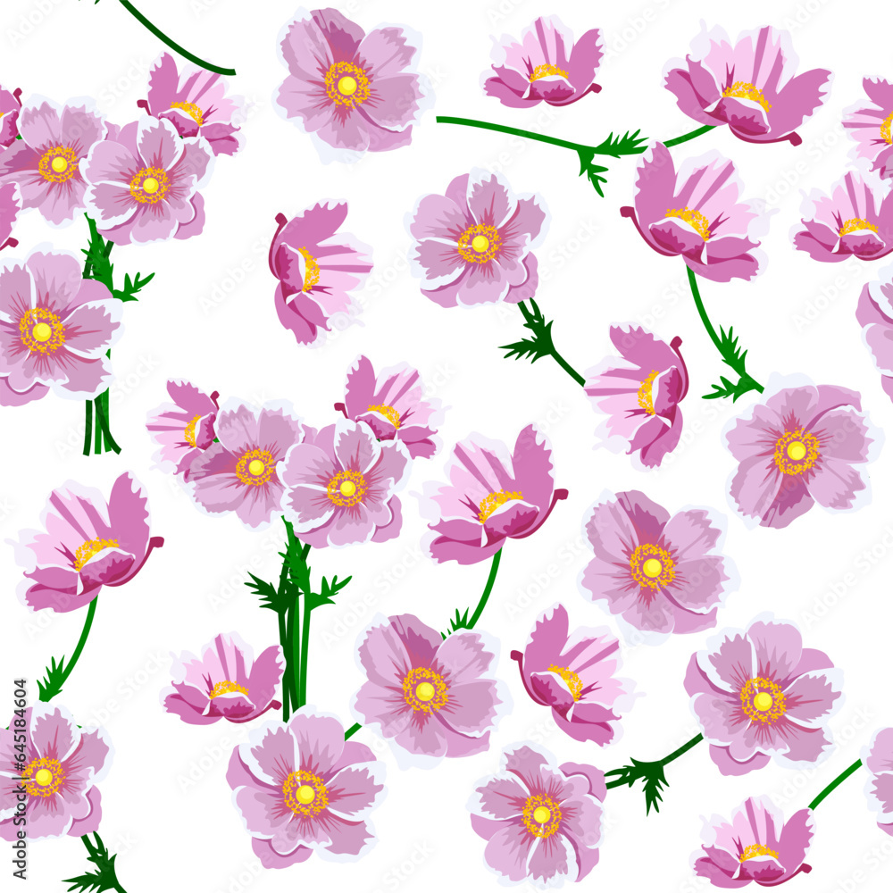 A seamless pattern of Anemone flower. vector illustration. A seamless pattern of Anemone flower. vector illustration.