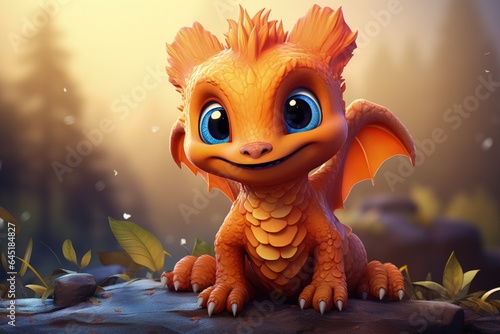 3d illustration of a little cute dragon, a symbol of 2024 according to the Chinese calendar