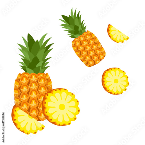 Fototapeta Naklejka Na Ścianę i Meble -  Set of Pineapple with cut isolated on a white background. vector illustration.