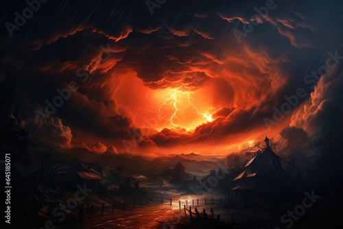 Skyline with orange thunder