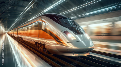 High-speed train on a railway station in motion blur. 