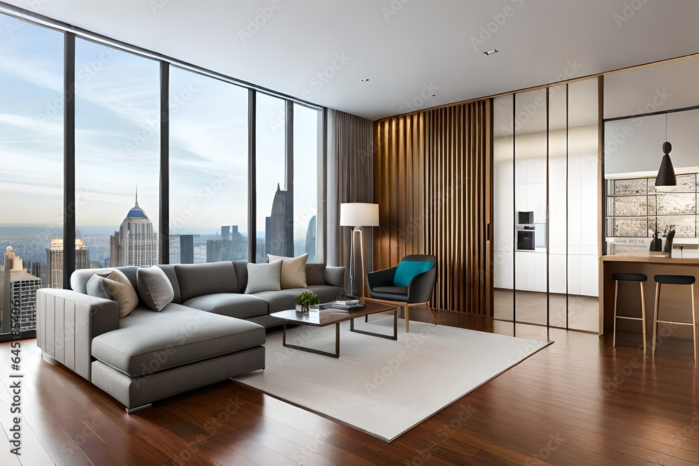 Fototapeta premium Conceptualize a cutting-edge High-Tech Contemporary space, integrating state-of-the-art technology seamlessly