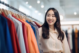 Beautiful young asian woman shopping in clothing store, shopping concept