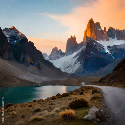 Mount Fitz Roy (also known as Cerro Chaltén, Cerro Fitz Roy, or Monte Fitz Roy) isolated on white background.AI generated photo