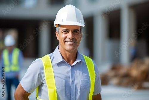 Portrait of a smiling male engineer standing with arms crossed on construction site © Viewvie