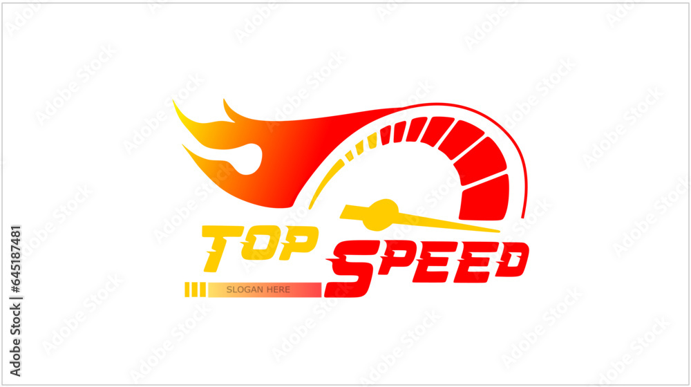 Top speed automotive speedometer burning logo vector design	