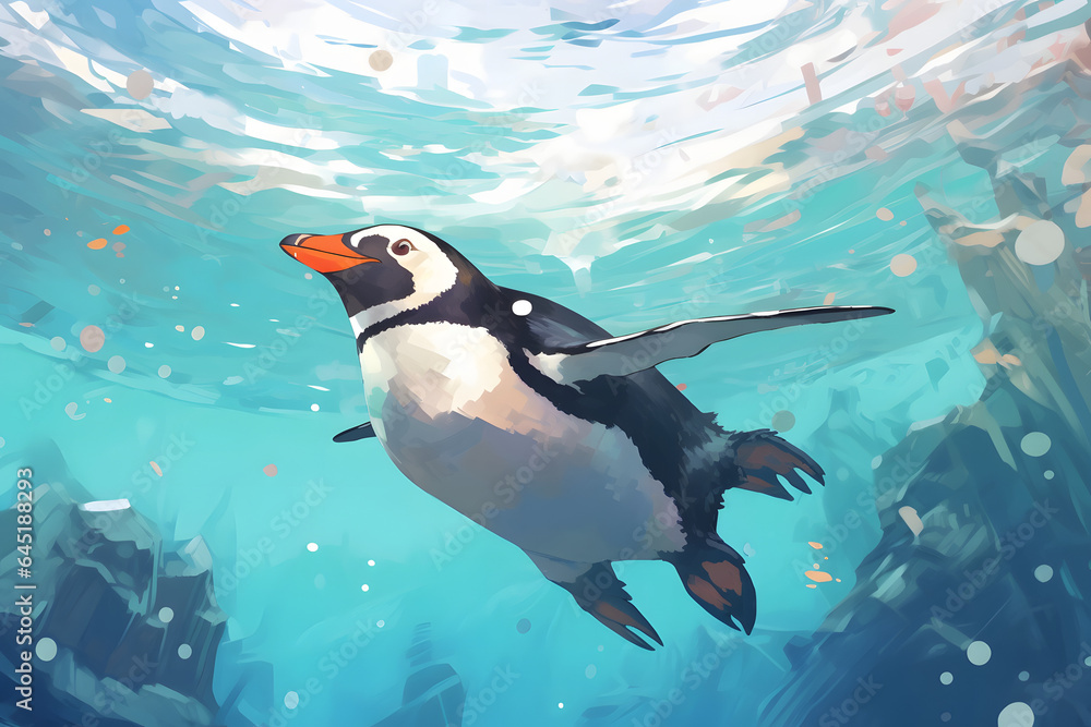 Naklejka premium penguin illustration style Made with Generative AI