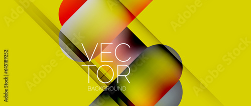 Dynamic bright colorful geometric elements with fluid gradients, lights, shadows blend in a minimal backdrop, creating captivating composition