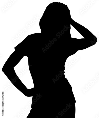 Digital png illustration of silhouette of woman holding haead on transparent background photo