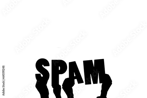 Digital png illustration of hands holding spam text on transparent background