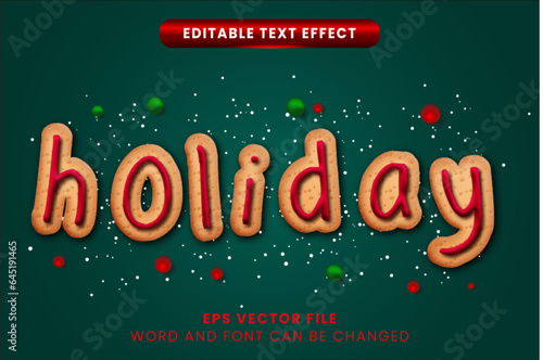 Holiday christmas cookies editable vector text effect. Gingerbread text style