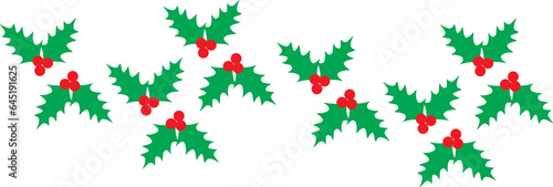 Digital png illustration of holly leaves with red berries on transparent background