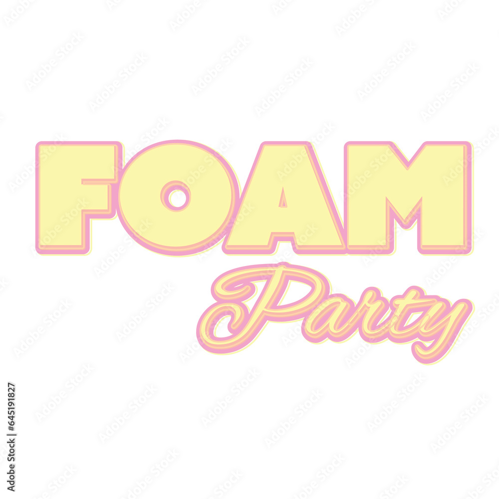 Digital png illustration of foam party text in yellow and pink on transparent background Digital png illustration of foam party text in yellow and pink on transparent background
