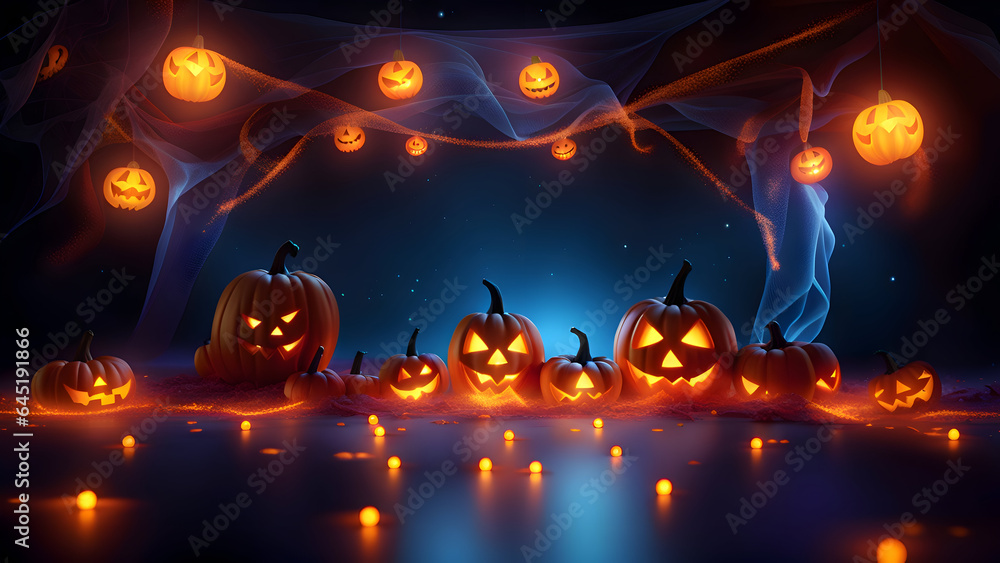 Spooky halloween pumpkins background.