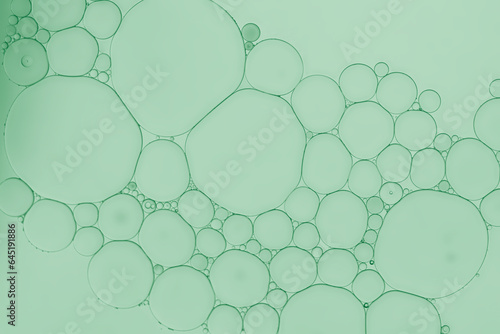 Oil and water bubbles pattern of an art image on pale green gradient background. 