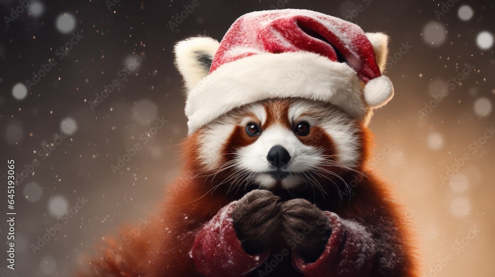 a photograph of red panda wearing santa clause costume and hat for christmas celebration generative ai a photograph of red panda wearing santa clause costume and hat for christmas celebration generative ai