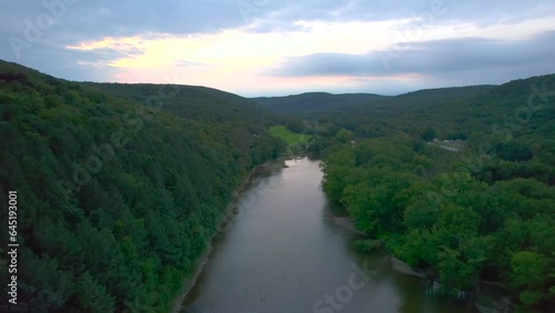 Nice Drone aerial of the Susquehanna river in Pennsylvania. Location of the first baptisms for the Mormon restoration of the priesthood. photo