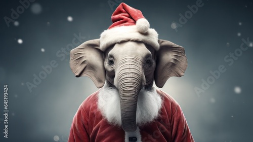 a photograph of elephant wearing santa clause costume and hat for christmas celebration generative ai