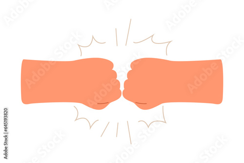 People give fists bump greeting or getting acquainted. Flat color vector illustration on white background