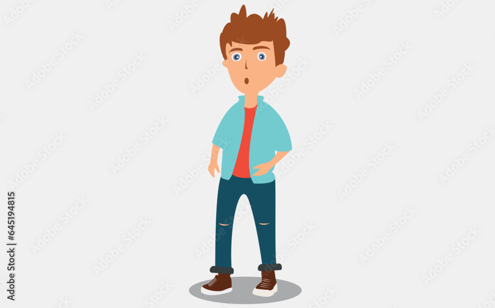 vector teenager boy cartoon character, boy with happy smile on white background.