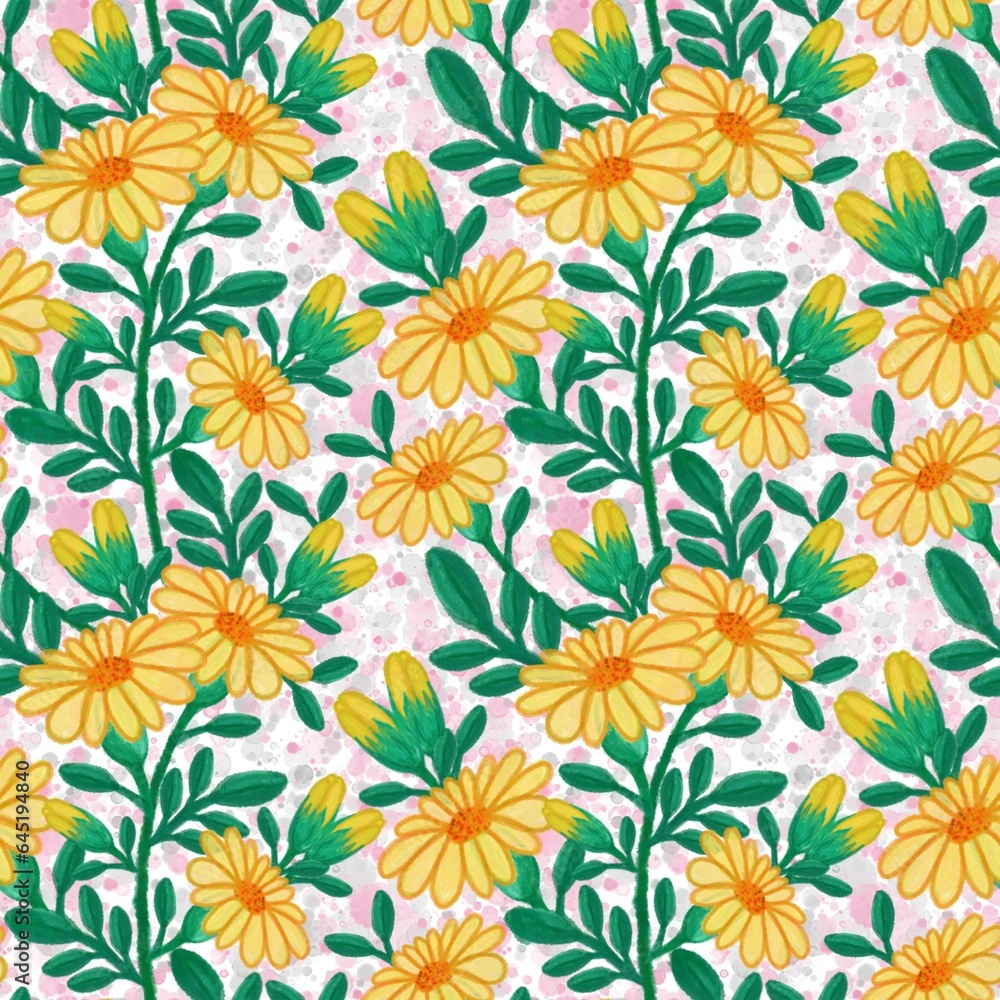 Yellow flowers seamless pattern 