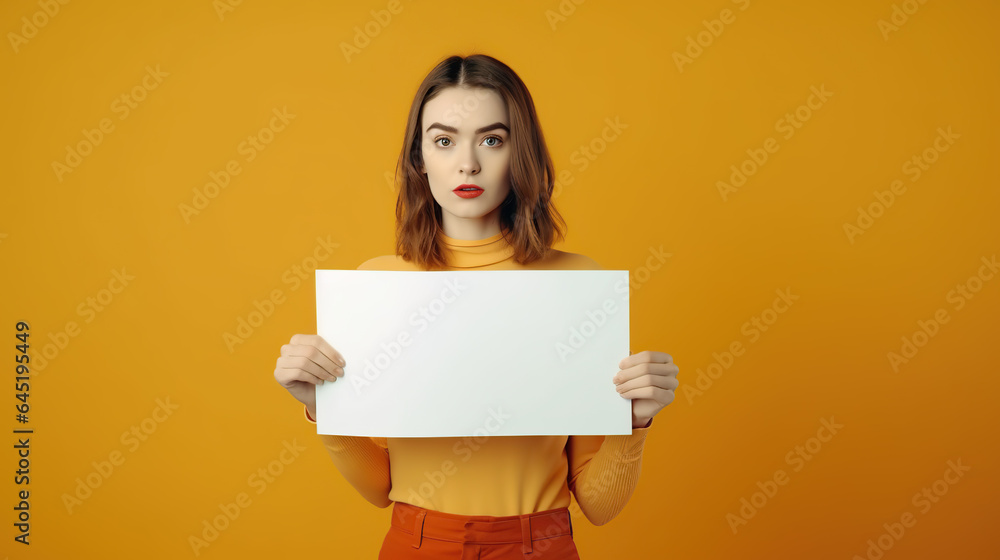 woman holding blank sign woman holding blank sign